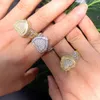 Gold Silver Color CZ Heart Ring Silver Color Full Iced Out Bling Cubic Zircon Hearts Ring Hip Hop Punk Men Women Jewelry 240409