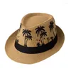 Berets Palm Tree Sun Protection Unisexe Short Brim Straw Hat Shade Breathable Beach Men Cap Summer Jazz Gorras Hombre Casquette