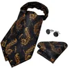 Men Vintage Black Gold Paisley Floral Wedding Party Cravat Ascot Scrunch Self British Style Silk Neck Tie Anneau Hanky Set Dibangu240409