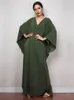 Solid V-neck Batwing Sleeve Plus Size Kaftan Loose Maxi Dresses Women Summer Beachwear Bathing Robe Soft House Dress N1306 240321