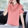 Vrouwen zomer Koreaanse mode elegant borduurwerk kanten katoen polo t -shirt kantoor dame casual chic losse korte mouw pullover tops 240409