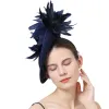 Nouveau mariage Navy fascinateur chapeau femmes fleur de fleur de fleurs mariées avec un bandeau et une pince à cheveux dames élégant race derby chapeau casquette