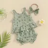 Giyim Setleri Bebek yürümeye başlayan bebek kız kıyafetleri yaz çiçek baskı tankı üstleri şort kafa bandı kıyafetleri