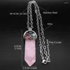 Anhänger Halsketten Vintage natürliche Amethyst Steinschwert-Form Halskette Frauen Edelstahl Silber Bunte Kristallschmuck Geschenk