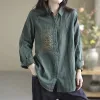 Stövlar 2022 Spring Autumn New Arts Style Women Lång ärm Loose Shirt Vintage Brodery Cotton Linen Blouse Kvinnliga toppar C596