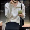 Womens Sweaters Lucyever Autumn Winter Zipper Lapel Women Casual Thicken Soft Knitted Plovers Female Solid Loose Long Sleeve Jumper Dr Dhhvn