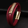 Bracelets de liaison mode Red Red Généhes en cuir Men des femmes Chaîne de chaîne en acier inoxydable à la mode