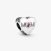 100% 925 STERLING Silver Pink Mom coeur Charms FIT