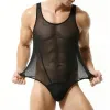 Seksowne mężczyzn Sissy Bodysuit Ultra-cienki przezroczysty kombinezon Tank Top Tops Elastyczność wycięcie bieliznę gej erotyczny