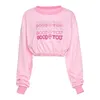 Women's Hoodies 2024 Women mode mode lange mouw zoet roze letter borduurwerk tops vrouwelijke herfst stijlvolle all-match drawstring crop top voor