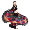 Desgaste do palco de 720 graus de flor estampada de flores cigana de dança de dança tribal vestuário de flagra de flamenco vestido de dança de dança entrega entregada dhccf