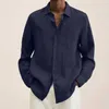 Chemises décontractées pour hommes Spring Men Causal Linen Shirts Fashion Business Office Abèle Lower Longe Tops Place Vintage Color Couleur Button Vêtements 2449