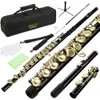 Beginner C Flute with 16 Closed Hole Keys - Perfect for Kids and Students - Includes Cleaning Kit, Case, Stand, Joint Grease, Tuning Rod, Gloves - Nickel/Gold Finish