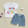 Ensembles de vêtements Baby Girl Summer Shorts Set Letter Flover Imprimez à manches courtes Coute Round Coup avec une tenue de 2pcs