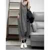 Striped Jumpsuits for Women Summer Sleeveless Oversized One Piece Outfits Loose Korean Style Casual High Waist CrossPants 240409