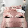 Hello Gorgeous Duvet Cover Set Queen,Luxury Rose Gold Glitter Bling Eyelash Makeup Girly Bedding Set,Comforter Cover for Girls