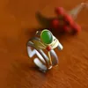 Cluster Rings Original Design Natural Hetian Jade Green Leaf Bamboo Adjustable Ring Literary Personality Ladies Jewelry Party Accessories