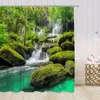 Shower Curtains Green Forest Waterfall Curtain Natural Landscape Tree Plant Tropical Jungle Scenery Wall Hanging Bathroom Decor