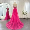 Sharon Said Luxury Dubai Fuchsia Evening Dress With Overskirt Scalloped High Slit Arabic Gown for Women