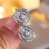 Backs Earrings Female White Zircon Stone Flower Clip Charm Silver Color Wedding Jewelry For Women