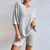 Women's Tracksuits 2024 Vacation Fashion Casual Suit Solid Color Summer Shorts And Tops Two Piece Sets Knitting For Women