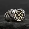 Vintage nordique 14K Gold Compass Ring Mens Viking Symbol Aegishjalmur Ring Amulet Rune Jewelry Gift