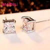 Stud Earrings Trendy Female Square Cubic Zirconia 925 Sterling Silver Jewelry Pink For Women Birthday Anniversary Gifts Brincos