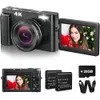 4K -foto's en video's met onze 48MP vloggingcamera voor YouTube - bevat 32 GB -kaart, autofocus, Antishake, 6x Zoom en Flip -scherm