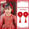 2st Red Plush Hair Circle For Girls Chinese Style Hair Rings with Tassel Ponytail Holder Pannband för flickor Nyårsdekor