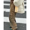 Jeans femininos Mulheres Baggy Vintage High Caists Leopard Calças de leopardo Harajuku Denim Troushers 90s Y2K Emo 2000