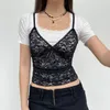 Tanks pour femmes Cibbar Black Lace See Through Crop Top Women Sexy Club Party Transparent Tees Summer Streetwear Camis Ladies Solid Y2k