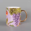 Mugs Creative Bone China Coffee Mug Cute Colored Fruit Porcelain Tea Cup European Household Ceramic Breakfast Milk Water