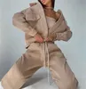Mode Solid Color Women Jacket Hoodies Casual broek Pak Twee -delige lange mouw Set voor dames