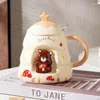 Mugs Creative Mug With Lid Scoop Embossed Ceramic Cup Hand Gift Cute Bear Couple Milk Household Water