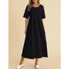 Femmes Vintage Cotton Linn Robe midi respirante Y2K Fashion Summer Malf-manches solides robes décontractées hautes Verstidos élégants 240407