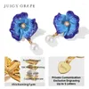 Stud Earrings Fashion Enamel Flower For Women Temperament Blue Trumpet Pearl Wedding Party Aesthetic Jewelry