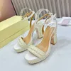 New High-Quality Female Platform Sandals Summer Pearl Decor Upper Patent Leather Material Women's Pumps One Strap Design Square Head High Heel Sandals