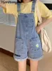 Horetongletter Flower Borduurwerk Denim shorts voor vrouwen losse rompers dunne brede been broekcasual zomer jumpsuit Korean Fashio 240409