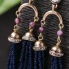 Dangle Earrings Dark Blue Acrylic Beads Tassel Long Ethnic Style Statement Handmade Ear Accessories For Women