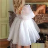 Basic Casual Dresses Dresse Puff Sleeve Tle Tutu Princess Dress Square Collar Mesh Ruffle Bubble Skirt Evening Party Prom Mini Fairy D Dhtrz