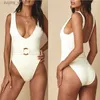 Frauen Badebekleidung Womens Badebekleidung 2023 Weiß gerippte Frauen ein Stück Badeanzug Frau sexy Hoch geschnittene Monokini Ringe Gürtel Badeanzug Schwimmbodysuit L49