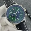 46 -мм качество Navitimer Watch Chronograph Quartz Движение Steel Mint Green Black Dial Men Watch кожаные ремешки мужские часы.