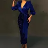 Women Long Sleeve Laceup Hip Wrap Fishtail Dress Elegant V Neck Sequin Patchwork Slim Spring Bodycon Evening Dresses 240327