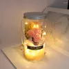 Dekorativa blommor Rose Flower Soap Bouquet och LED -ljussträng i flaskan med hängande rep för alla hjärtans bröllopsdag födelsedag