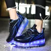 Sneakers Kinderen jongens blauwe lichtgevende gloeiende sneakers met dubbele twee wielen rollen skate schoenen volwassen kinderen USB oplaadschoenen roze meisjes