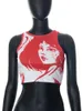 Damestanks Camis sexy y2k retro Harajuku ultra dunne tanktop voor dames 2023 zomer gepersonaliseerde gevouwen afdrukken mouwloze top J240409