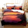 Sunset Scenery Coup de couette Set King / Queen Size Eiffel Tower Flower Landscape in Sunlight Polyester Quilt Cover pour les adultes adolescents