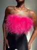 Damestanks Camis Tossy Fur Feather Strapless Tube Tops For Women Party Fashion Bustier Cute Top Y2K Club 2022 Nieuwe sexy mini Fluffy strakke bh -top J240409