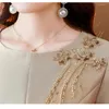 Sukienki swobodne luksusowe satynowe sukienka damska Summer vintage kwiat haftowane koraliki okrągłe szyję A-line midi eleganckie przyjęcie weselne J103