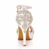 Klänningskor Crystal Queen Women Wedding Bride Sandals White Rhinestones Silver Platform Thin High Heels Ladies Pumps H240409